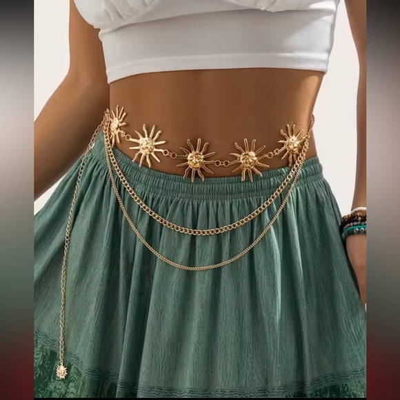 no brand Accessories - Gold Sun Face Waist Chain Belt – Adjustable Statement Chain Jewelry